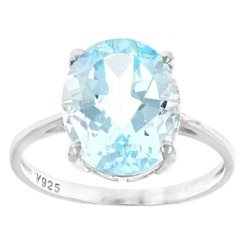 NEW Aqua Topaz 5.40ct 925 Stamped Sterling Silver Oval Ring Size 7